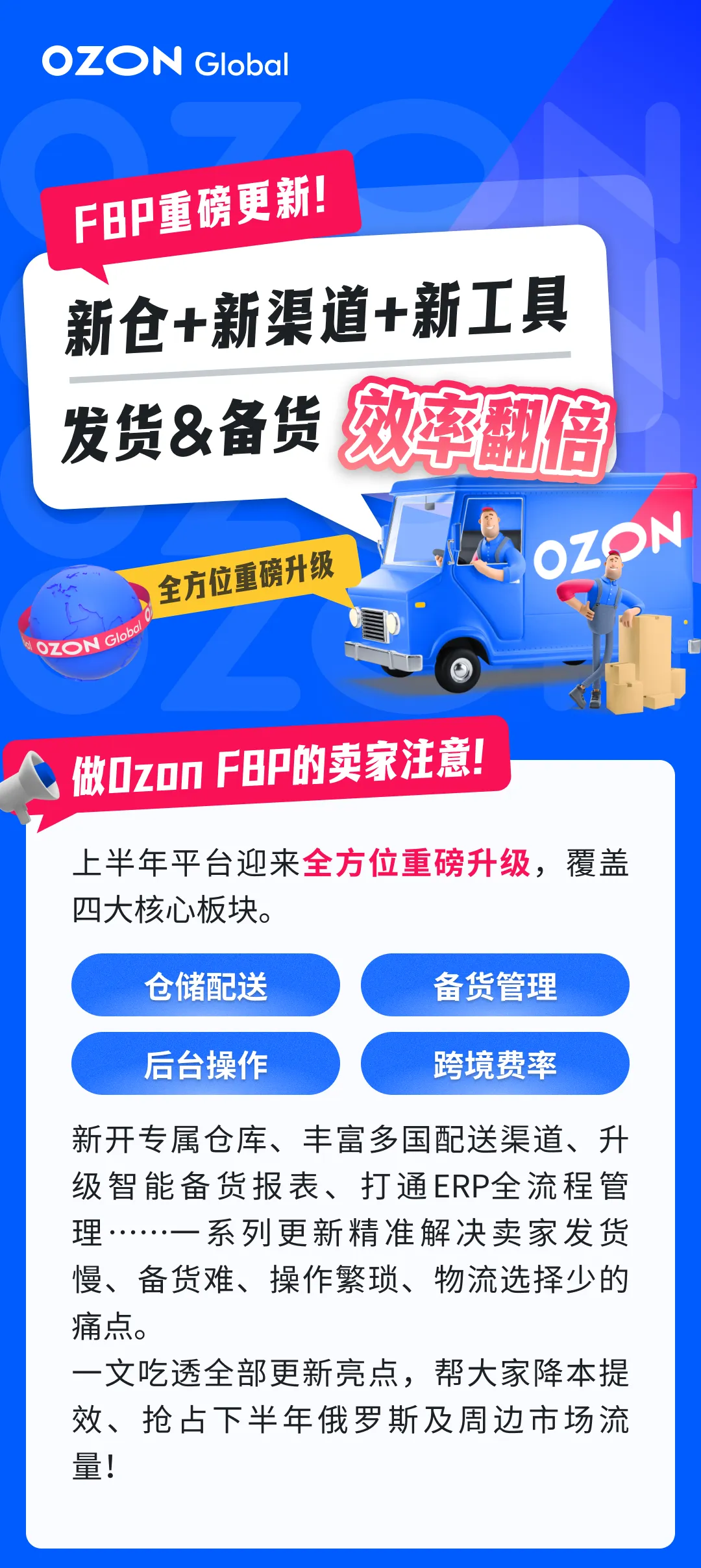 Ozon FBP五大重磅更新！新仓+新渠道+新工具，发货&备货效率翻倍！
